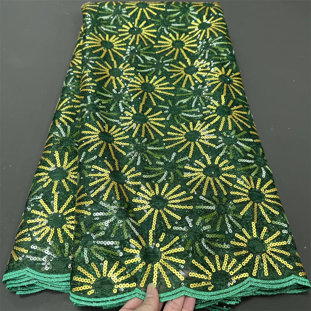 African Nigerian Sequins Tulle Lace Fabric,Sewing Net Cloth, Prom Dresses Beads,Embroidery, High Quality, 2024,5Yad,hz1187