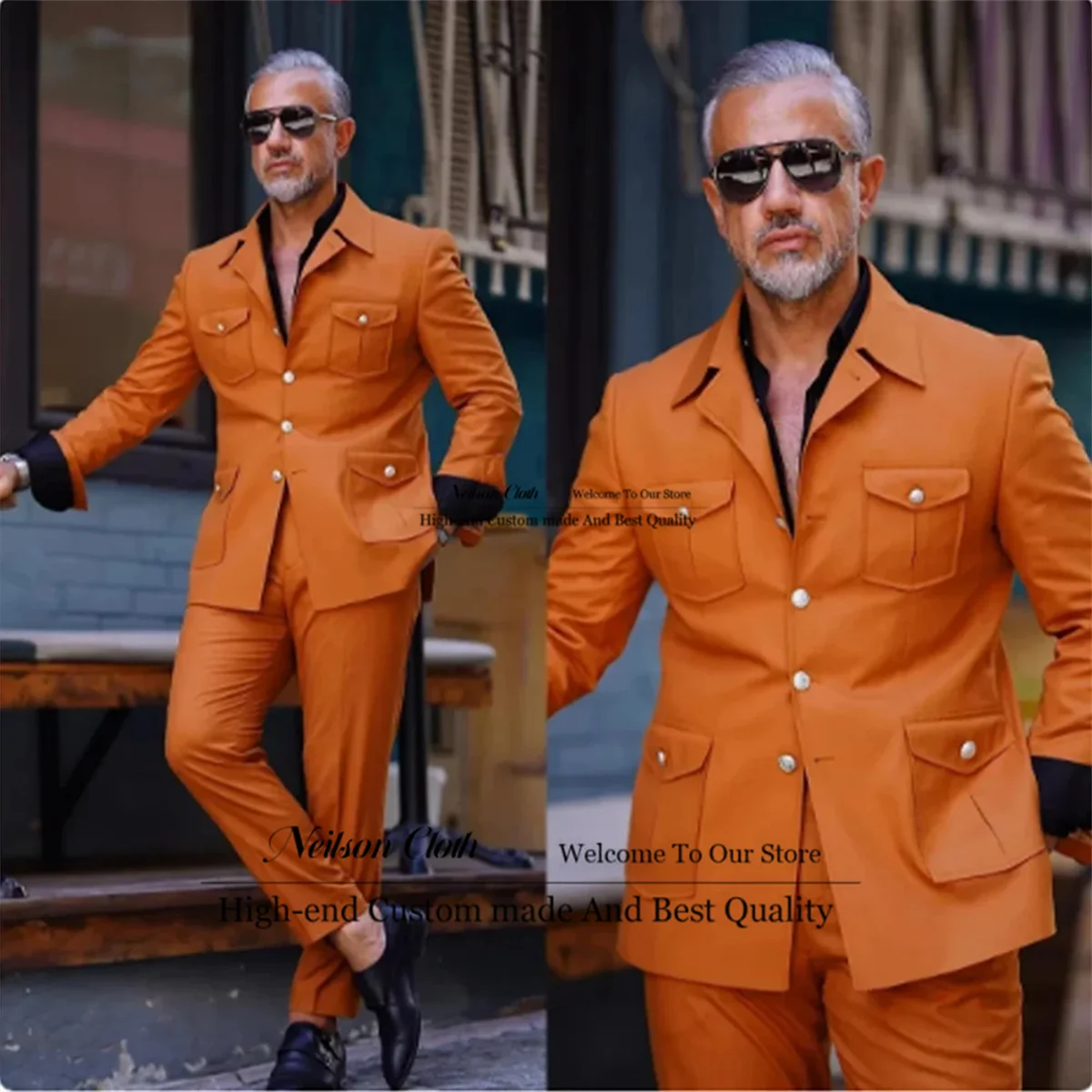 

Formal Orange Male Prom Blazers 2 Pieces Jacket Pants Sets Groom Wedding Tuxedos For Men Slim Fit Business Terno Masculino