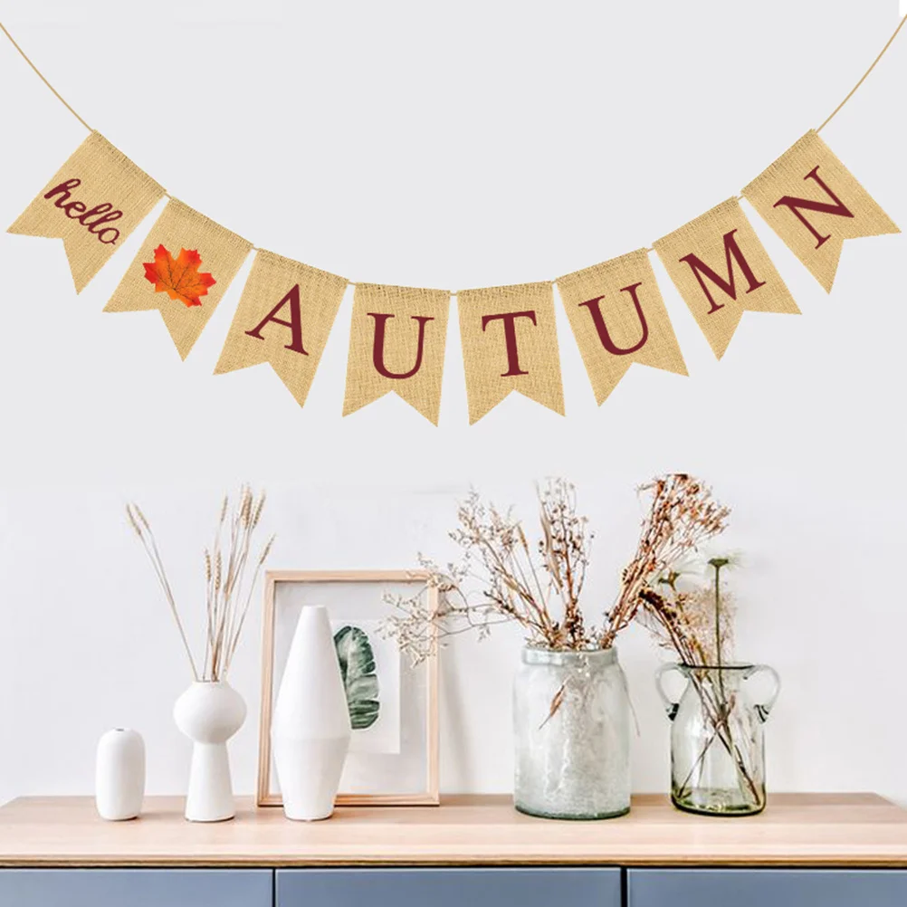 

Maple Leaves Banner Linen Swallowtail Bunting Fall Festival Decoration Thanksgiving Party Garland Autumn Flag Party