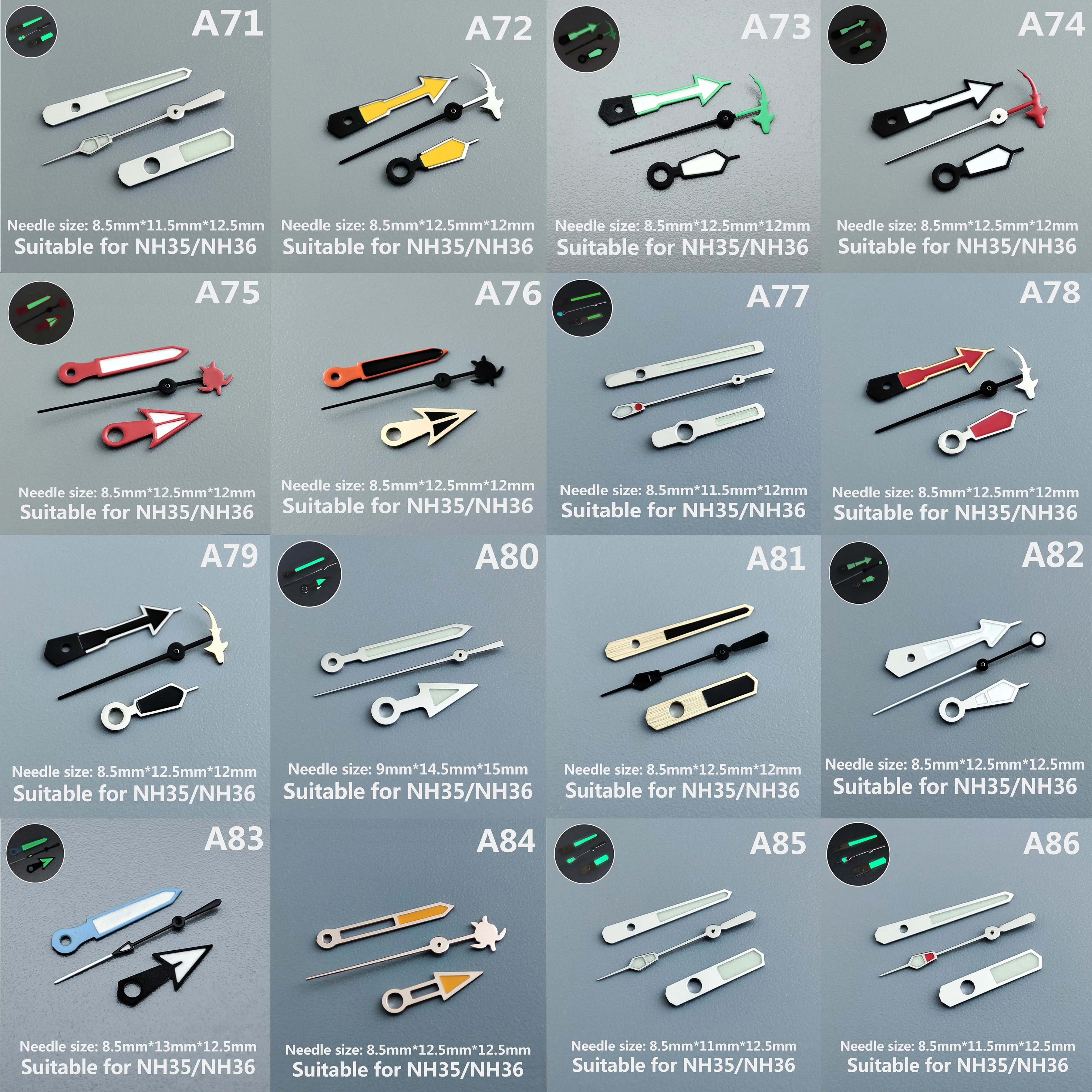 

Часы nh35, стрелки руки, зеленые супер светящиеся, подходит для NH35, NH36 механизм A71 ~ A86