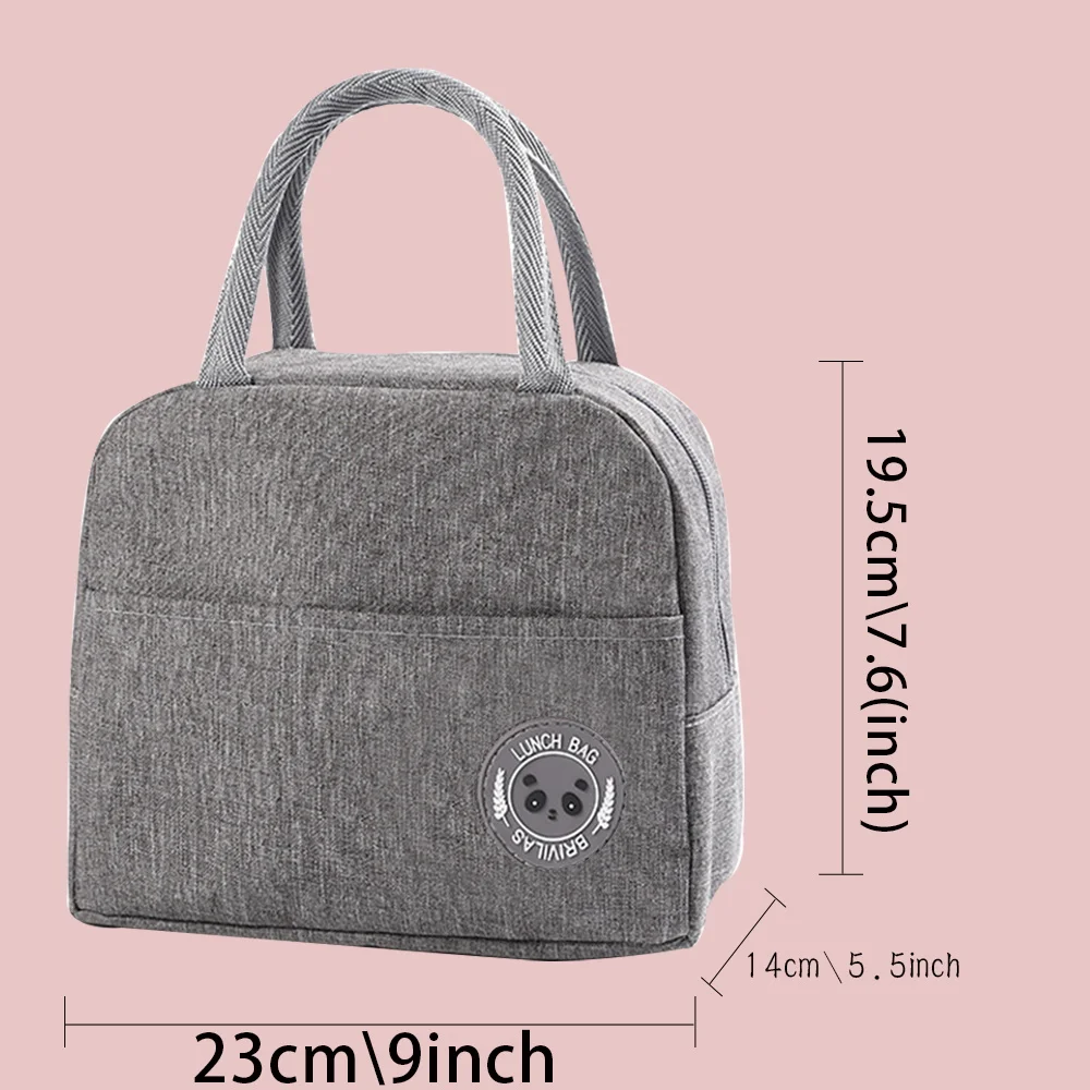 Personalizza qualsiasi nome Lunch Bags Canvas Grey Handbag Portable Travel Picnic Breakfast Box bambini Thermal Lunch Bag Tote Food Bag