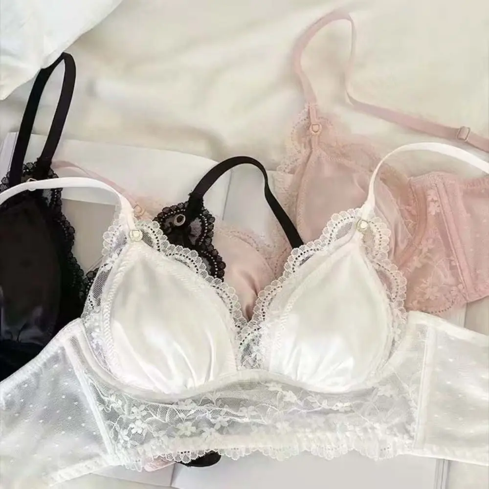 บราไร้สายแบบดันทรง คอวีลึก ผ้าซาตินเนื้อนุ่ม ซับแรงกระแทก ป้องกันการหย่อนคล้อย แต่งลูกไม้ สำหรับผู้หญิง ใส่ไปเที่ยวทะเล