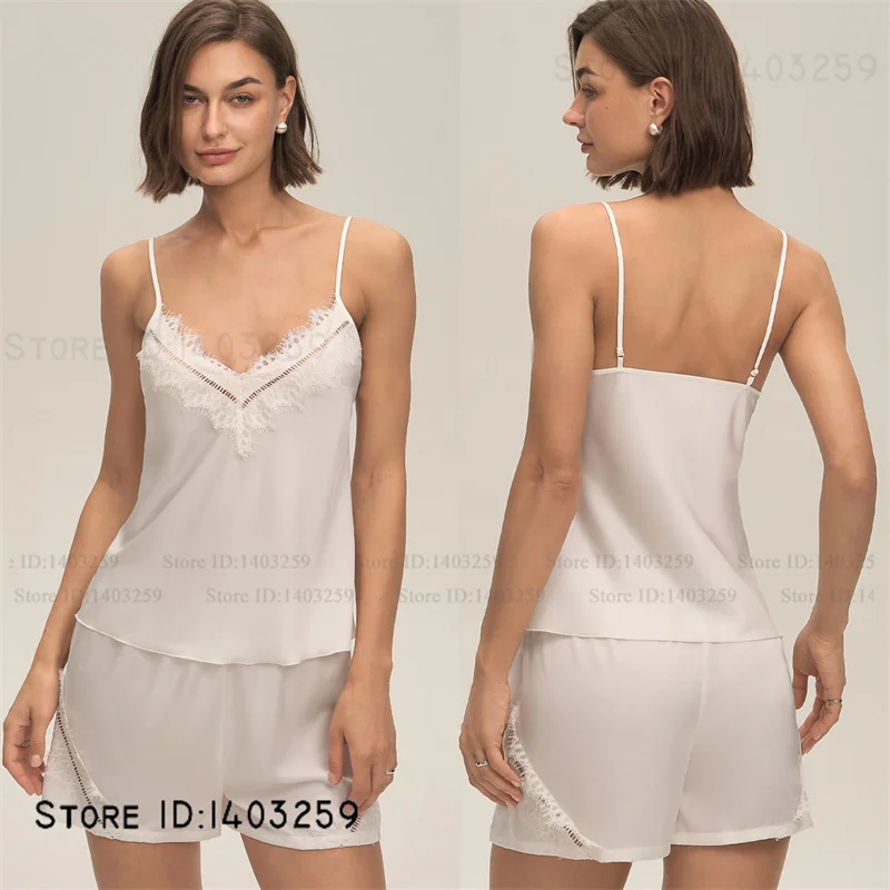 

Sexy Suspender Pajamas Set Women Intimate Lingerie Patchwork Lace Strap Top&shorts Pijamas Suit Homewear Rayon Loungewear Pyjama