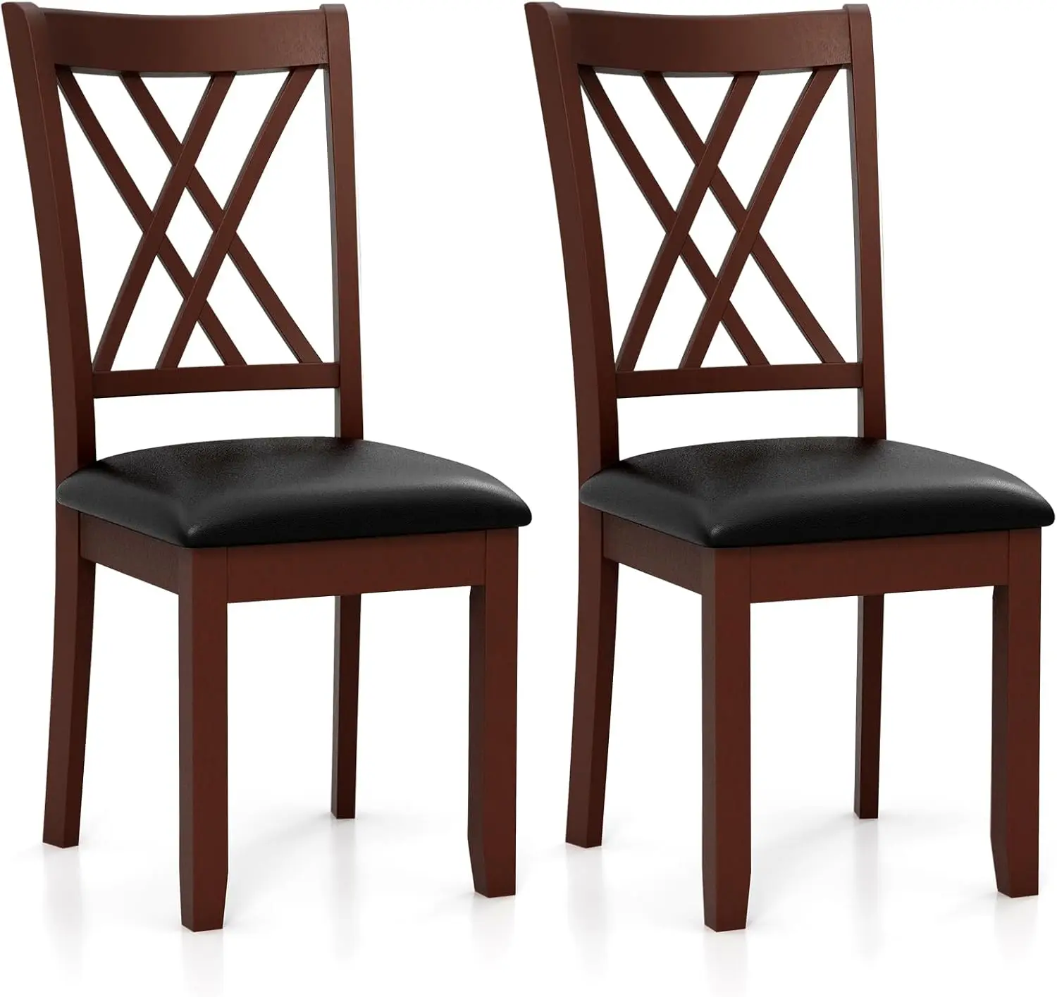 Wood Dining Chairs Set of 2, Faux Leather Upholstered Kitchen Chairs with Rubber Wood Legs, Padded Seat, Max Load 355 Lbs