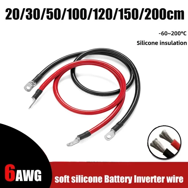 Câble de batterie 6awg avec cosses de Terminal M6 M8 M10, sertissage d'inverseur 16 mm2, fil en Silicone rouge noir, câble électrique pour batterie de voiture