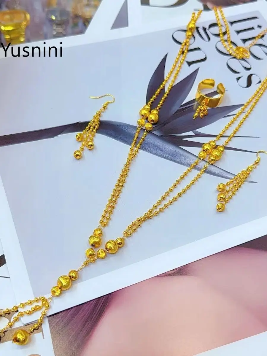New Fashionable High end Dubai 24K Gold Plated Necklace Earrings and Rings Romantic Wedding Party Jewelry Set for Lovers 777 - view 4