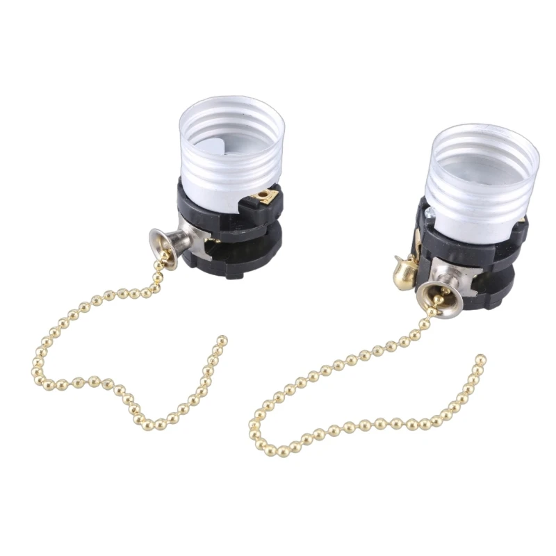 2pcs Light Socket Chain Pull Switches Metal Socket Lamp Holders set Simple Operate Metal Socket Lamp Part with Swithes