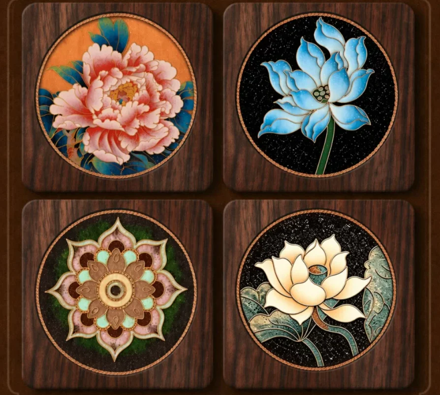 Handmade DIY Coasters Dunhuang Cloisonné Coasters Filigree Enamel Handmade DIY Chinese Style Materials Intangible Cultural Heritage Ceiling Flower Pattern Coasters