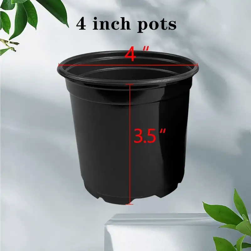 100 Pack Nursery Pots, 4 5 6 Inch Nursery Pot for Plants, Plastic Plant Pots with Drainage Holes, Garden Flower Pots 4inch100pcs