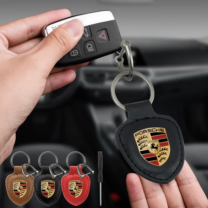 Leather Car Fashion Styling Keychain For Boxster Cayman Cayenne Porsche 911 Macan Panamera Auto Interior Accessories