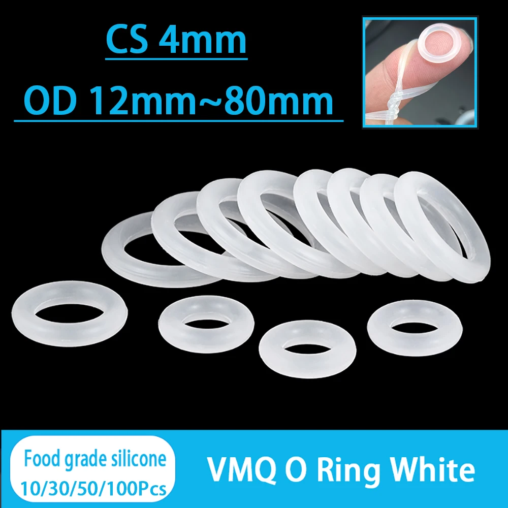

10-100Pcs VMQ O Ring Seal Gasket CS4mm OD 12-80mm Silicone Rubber Insulated Waterproof Washer Round Shape White Nontoxi Gaskets