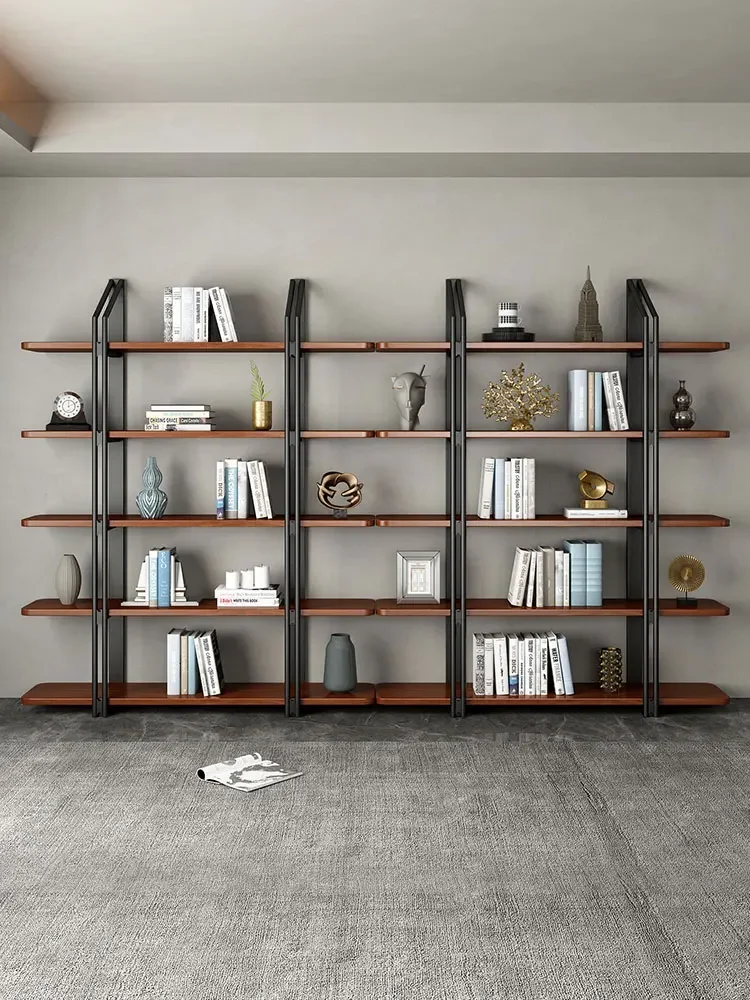 Simple bookshelf shelf Floor-to-ceiling wrought iron bookcase Multi-layer solid wood storage shelf Living room shelf Household