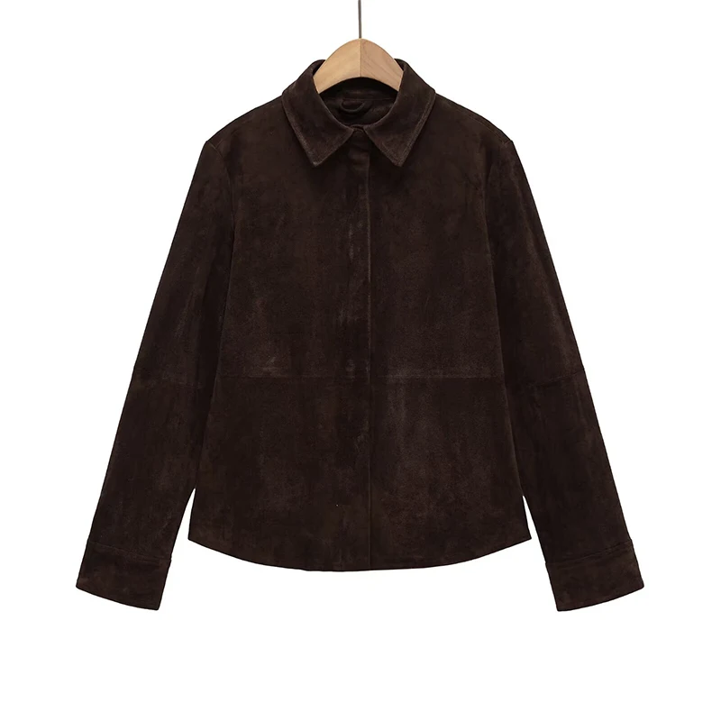 

YENKYE коричневая верхняя рубашка из искусственной замши, женская повседневная винтажная куртка с длинным рукавом и воротником с лацканами, осенняя верхняя одежда