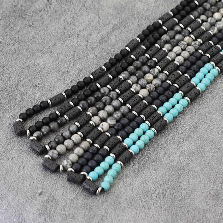 6mm Natürliche Vulkanstein Halskette Männer Handgemachte Tigeraugen Howlith Perlen Schmuck Meditation Heilung Büro Freizeit Zubehör