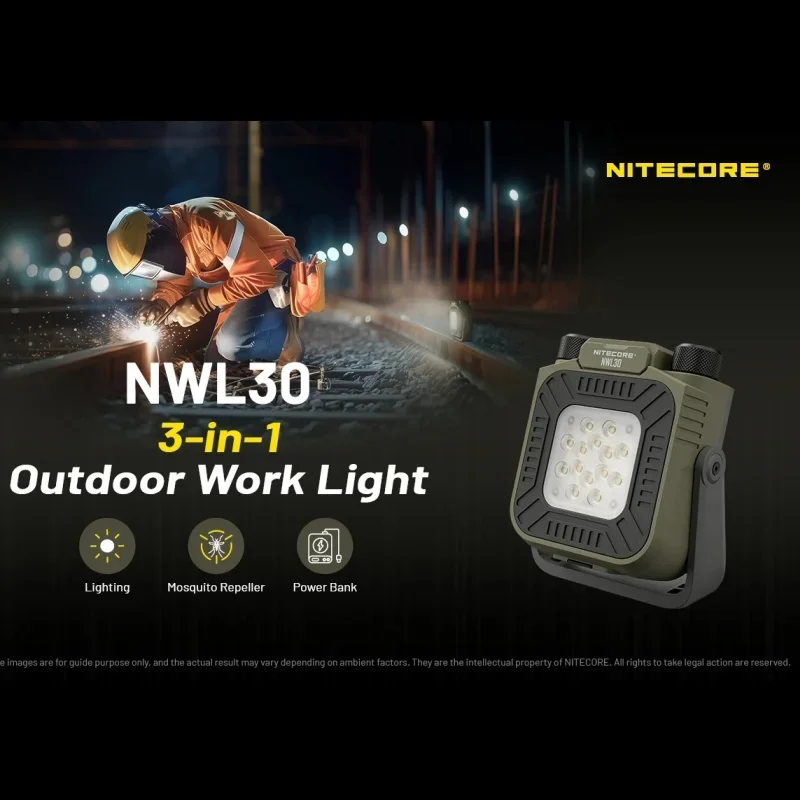 NITECORE NWL30 3-in-1-Arbeitsleuchte, Outdoor-Taschenlampe, Flutlicht, Mückenvertreiber, Notfall, eingebauter 18000-mAh-Akku