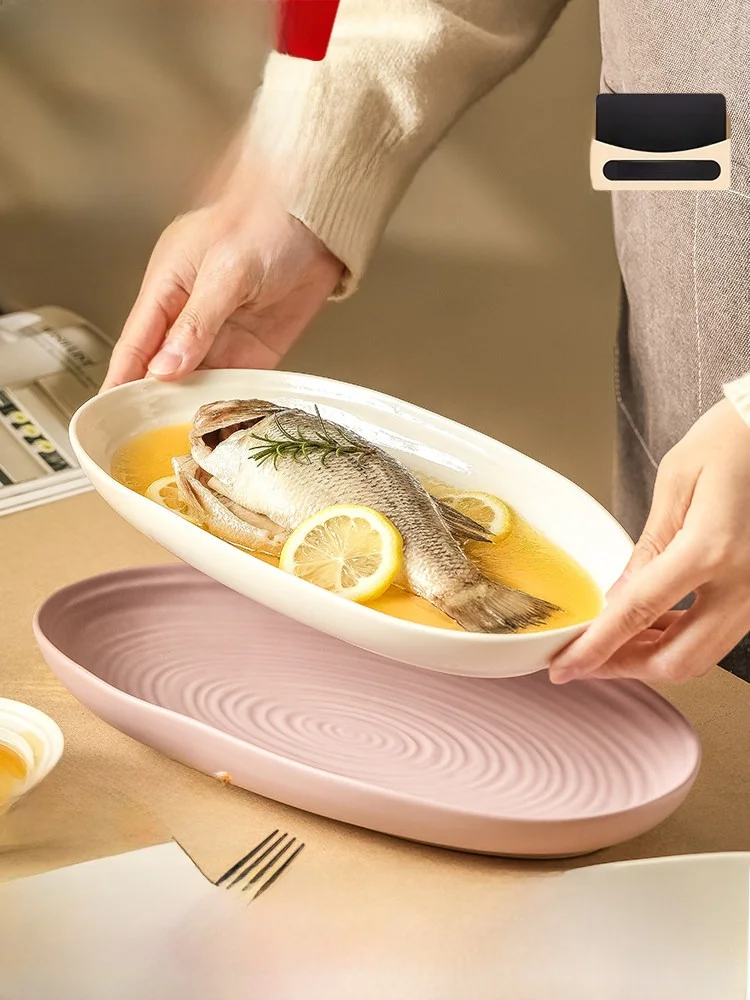 

Pure White Porcelain Fish Plate Dish Home Dining High-End Sensation Lightweight Deep Soup Plate High Temperature Glaze under ...