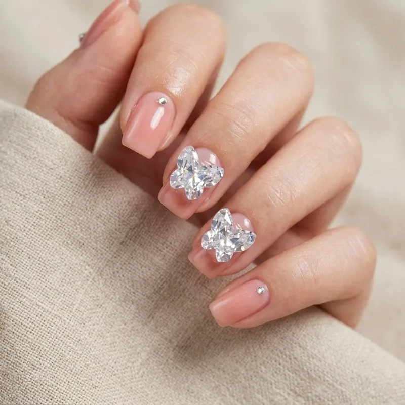 White Sharp Bottom Zircon Nail Rhinestones Butterfly Shape Shiny Sparkling Decoration Luxury Elegant Design for DIY Nail Charms
