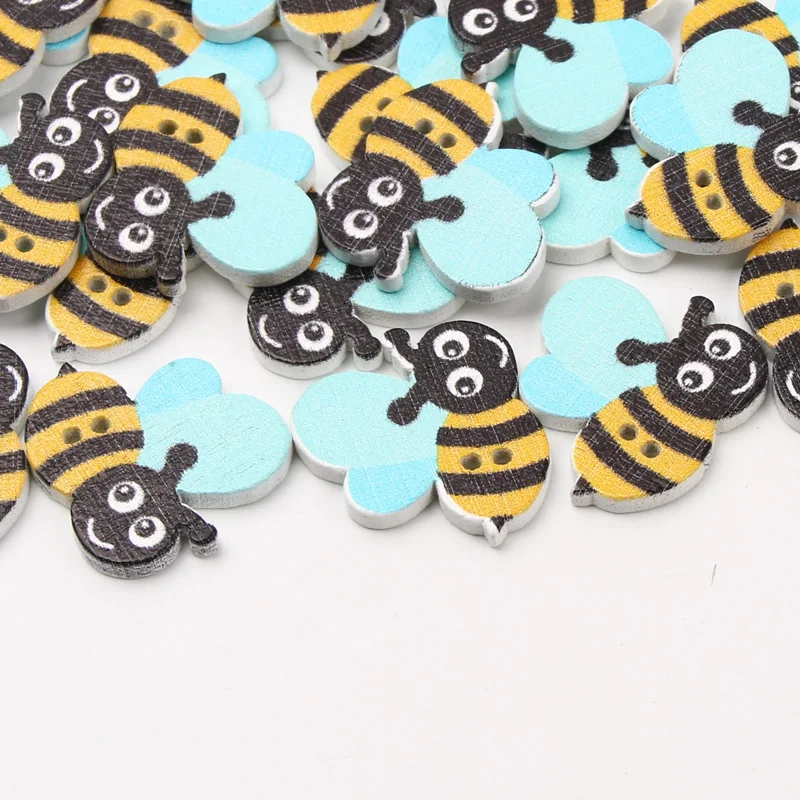 20pcs/Two Holes Bee Cartoon Wooden Button Handwork Sewing Scrapbooking Clothing Craft Cardmarking DIY for Home Decoration