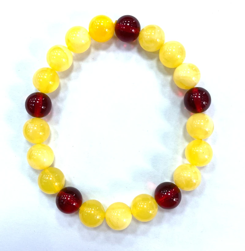 Certificate 10mm Natural Yellow&Red Round Mexican Amber Beeswax Bracelet