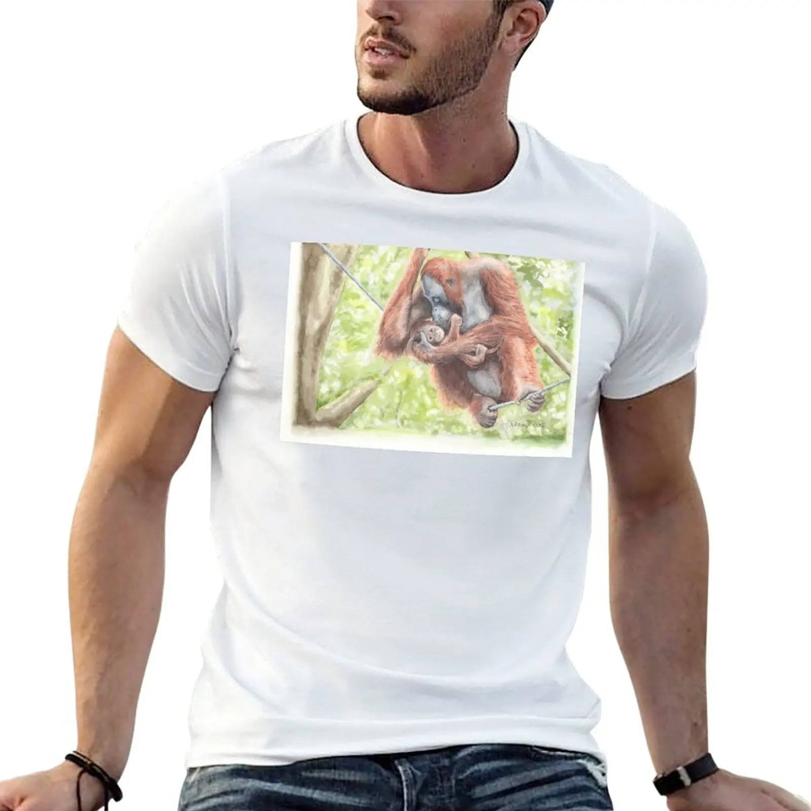 

Orangutan tshirt 100 Painting casual Watercolour man man cotton percent t man shirt shirt T-Shirt t for