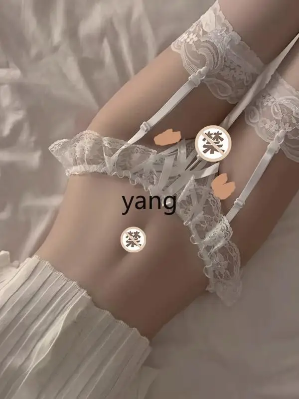 LMM Internet celebrity style black and white lace long medium tube over knee garter socks female dating socks