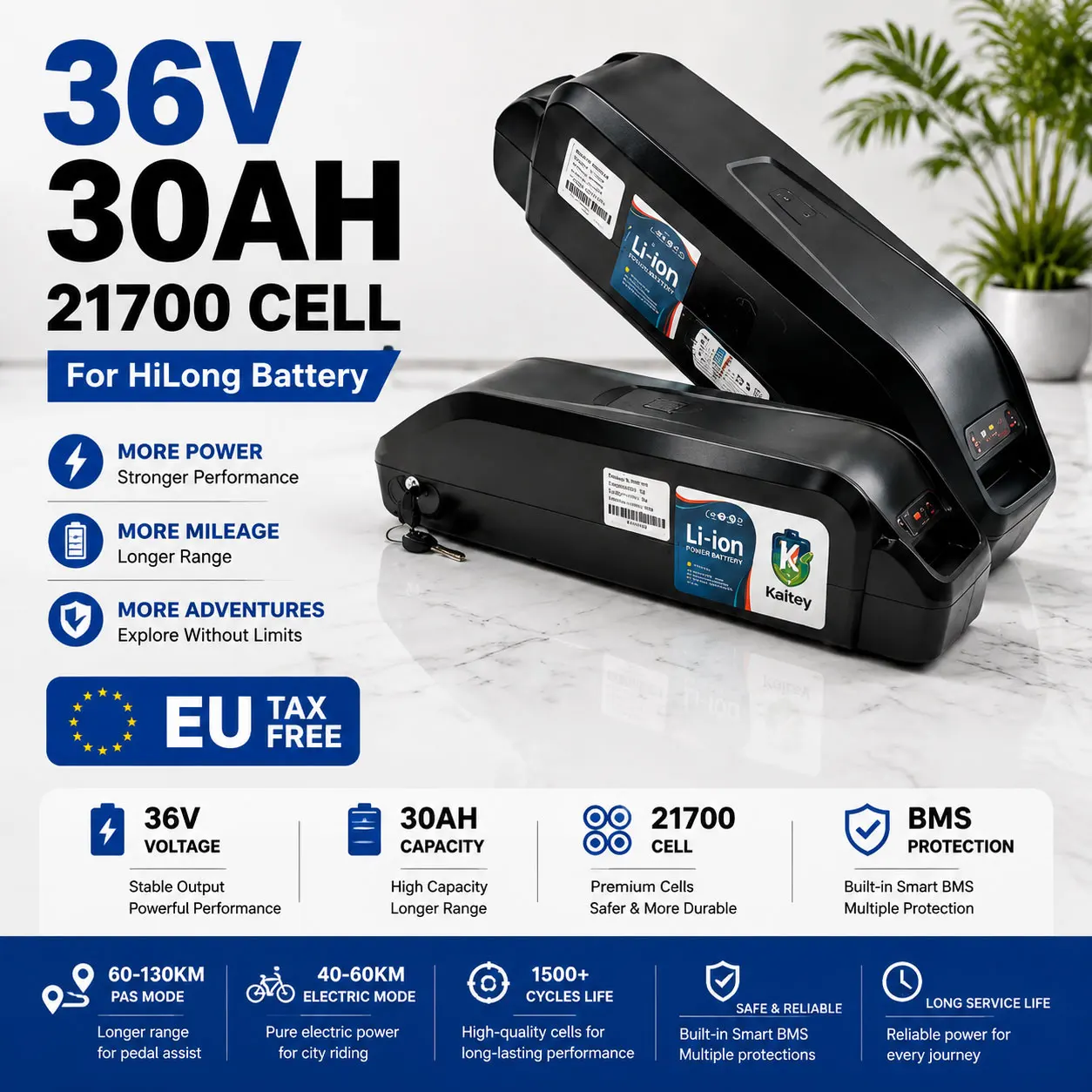 Hochleistungs-36V-48V-30AH-Hailong-E-Bike-Akku, ausgestattet mit 21700-Zellen und einem BMS mit max. 40A-50A, geeignet für 500W 750W 1000W 1500W Elektroroller.
