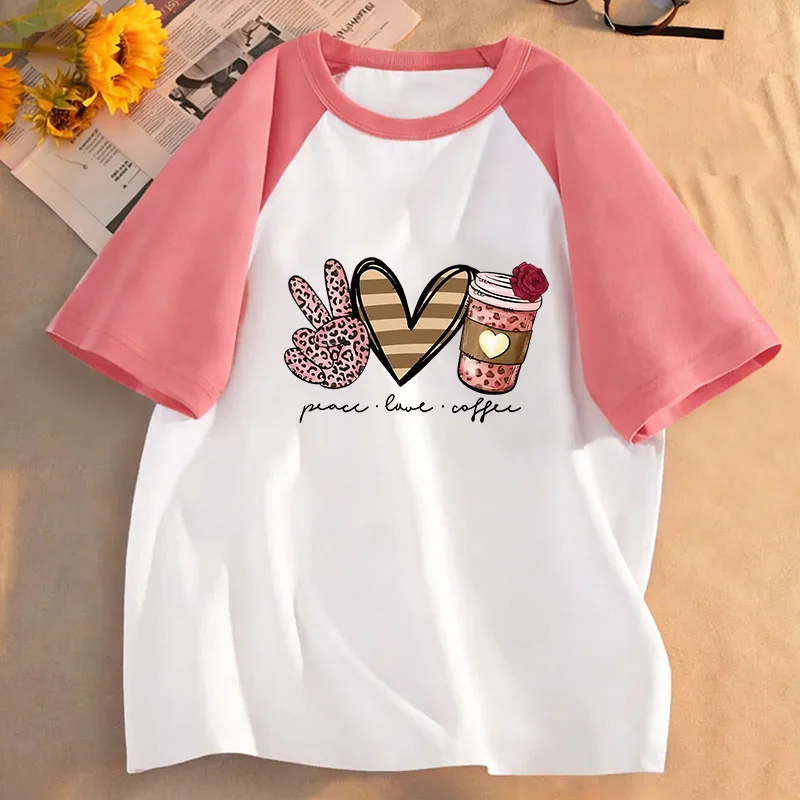 Trendige, schöne Peace-and-Coffee-T-Shirts, Y2k-T-Shirt für Kinder, Jungen und Mädchen, Sommer, Frühling, lässiges Oberteil, T-Shirt mit kurzen Ärmeln