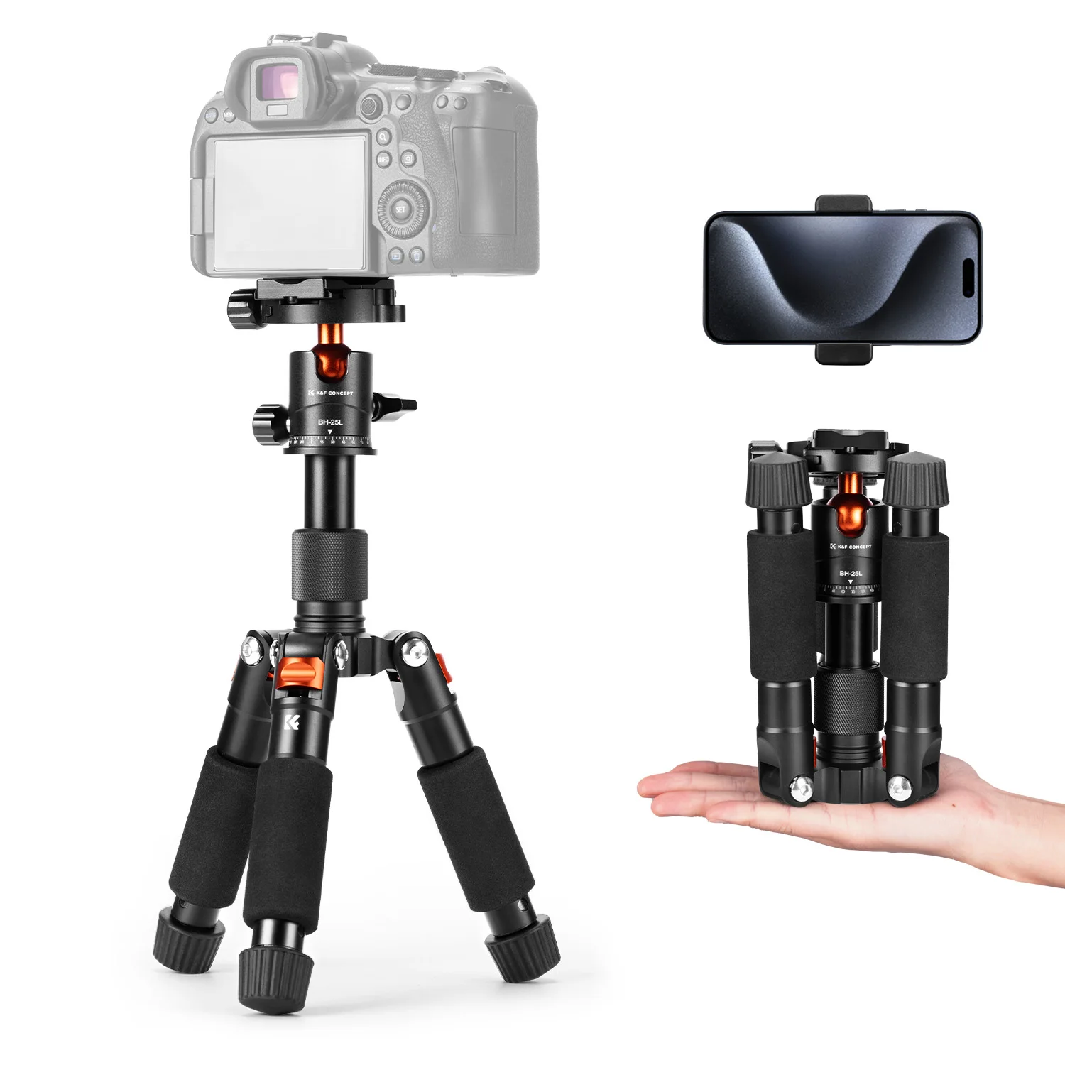 

K&F Concept 52cm Mini Desktop Tripod with 360° Ball Head 1/4'' Quick Release Plate for Camera Video Compact Desk Tripods S225A0