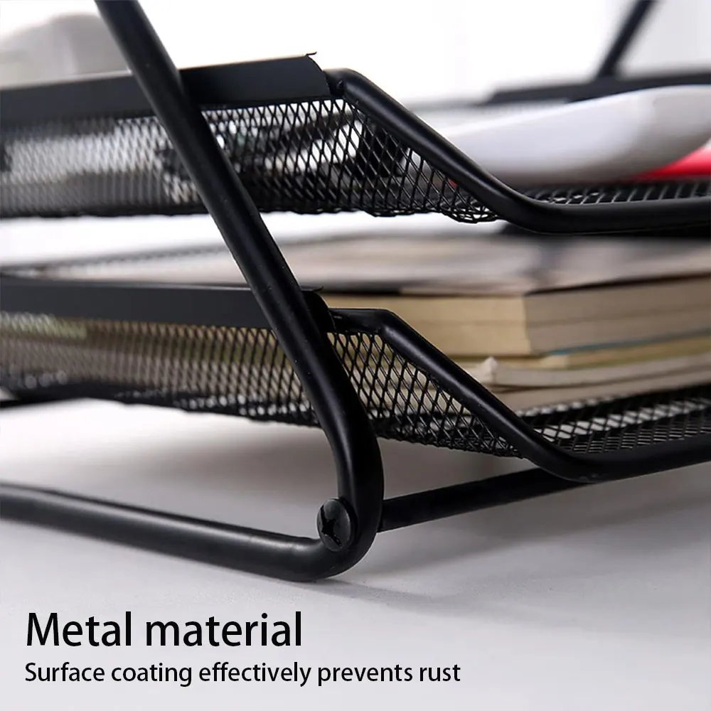 1PC metal mesh three-layer file rack, push-pull drawer storage rack, great for storing office desktops.