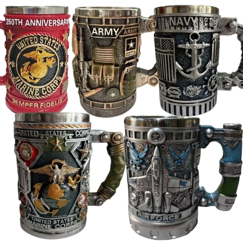 

1pcs Navy Cup Air Force Anchor Plane Wine Mugs Resin Stainless Steel Army Beer Military Mug Men Birthday Gift Coffee Wine New
