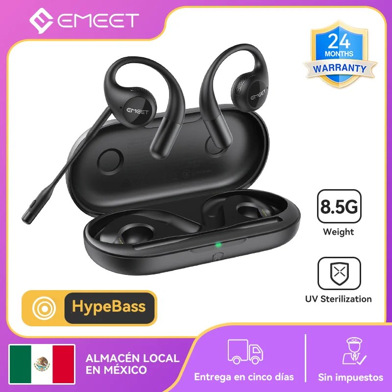 Wireless Headphone Bluetooth 5.3 Open Ear Earphones EMEET AirFlow OWS Earphones With Microphones HyperBass Air conduction Earbud