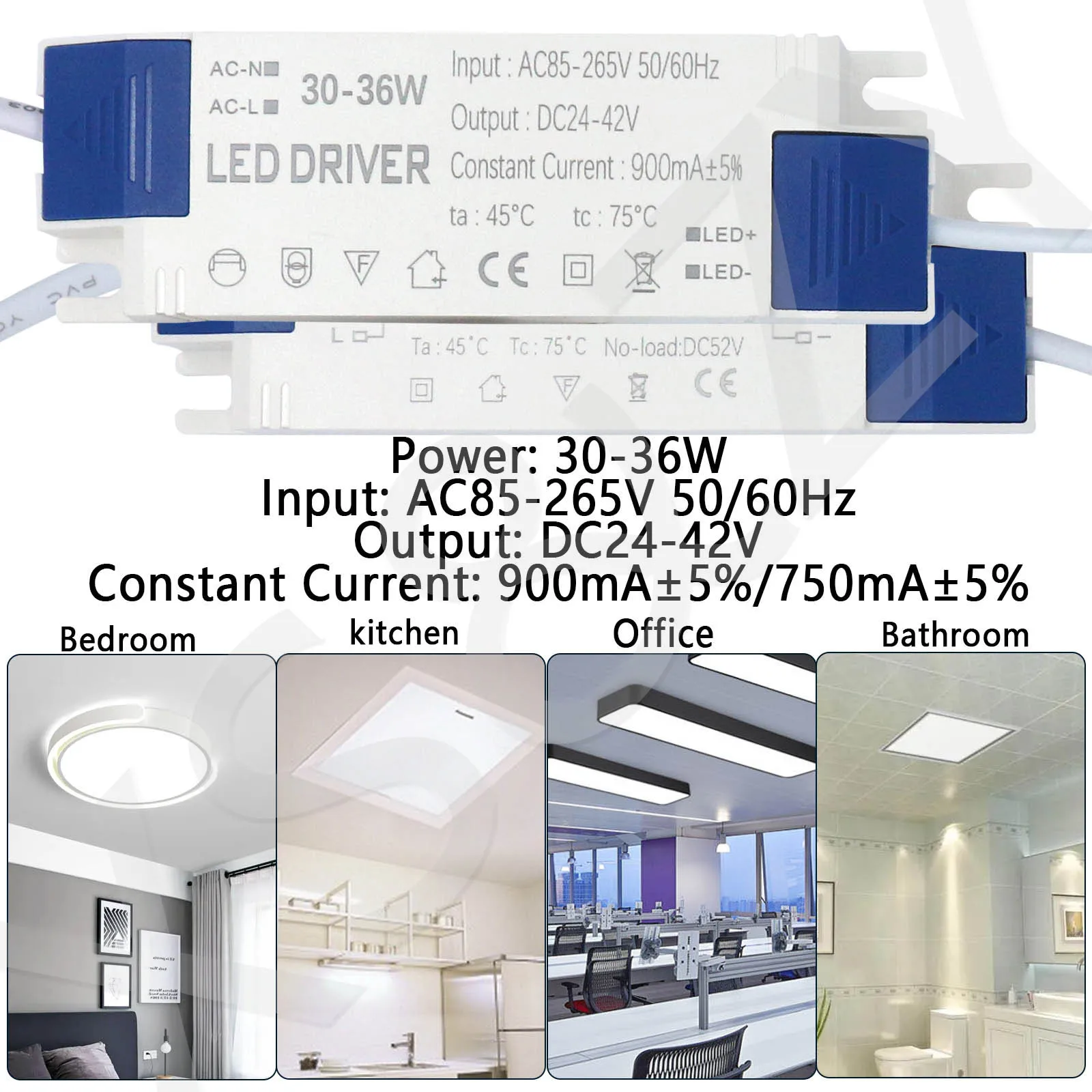 30-36W 750mA 900mA  LED Power Supply DC24-42V LED Driver Adapter AC110V 220V Lighting Transformer For LED Panel Light  Downlight