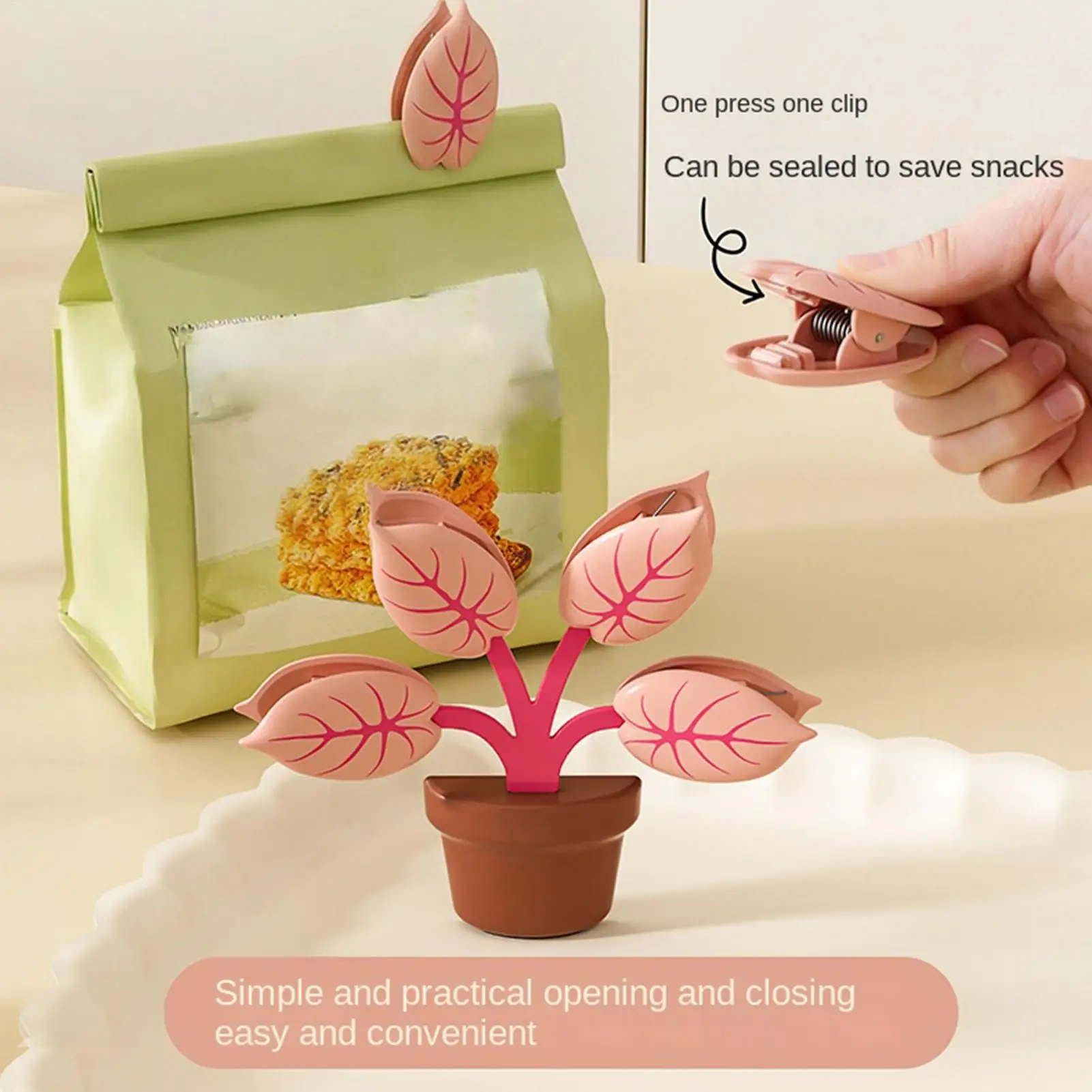 Green Pink Leaves Shaped Food Sealing Clips Creative Fridge Magnets 3D Potted Plant Refrigerator Magnets  Magnetic Sealing Clips