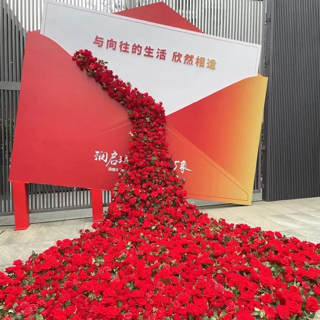 Rose waterfall simulation rose wedding glacier decoration car show senior Internet celebrity romantic wedding drainage waterfall