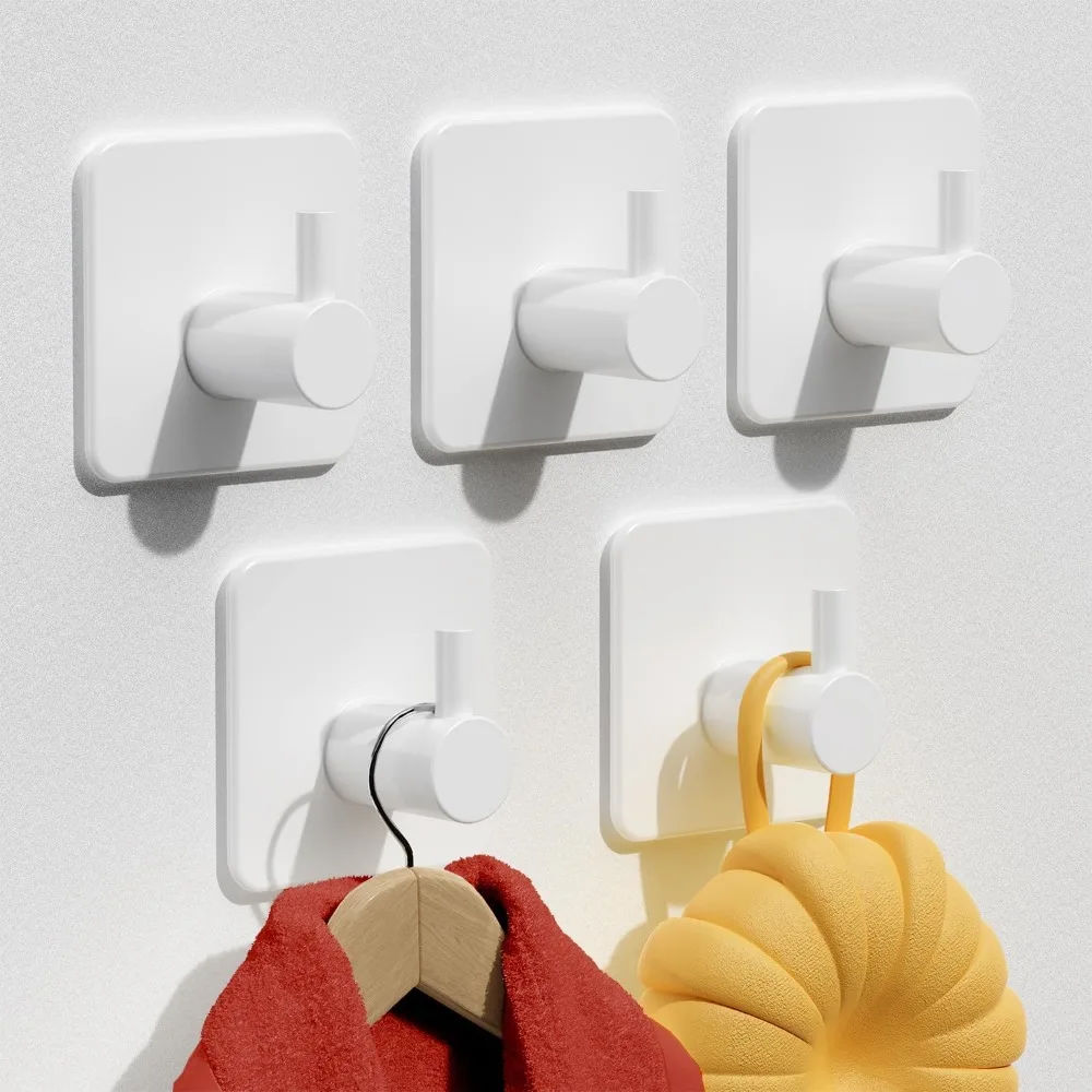 

Клейкие крючки Сверхмощные настенные крючки 30 фунтов (макс.), 5 упаковок самоклеящихся вешалок для полотенец без повреждений, нержавеющая сталь для халата, воды