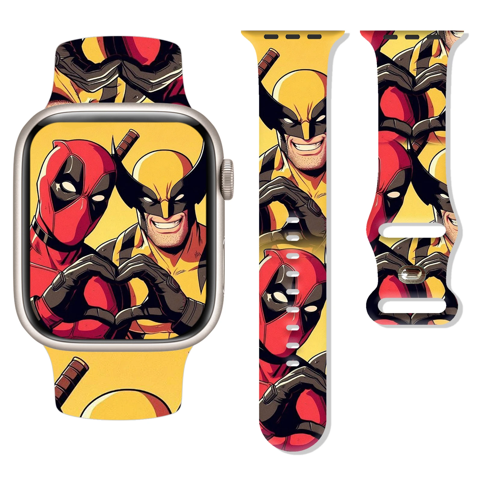 

Marvel Justice Allies Deadpool and Wolverine Series Print Strap for Apple Watch 11/10/9/8/SE, Soft Silicone Band 45mm/44mm/42mm