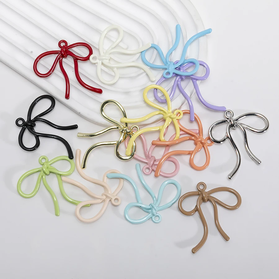 New 10pcs/lot Colorful Enamel Cute Bowknot Charms Multi-style Bow Pendant For DIY Necklaces Earrings Jewelry Making Accessories