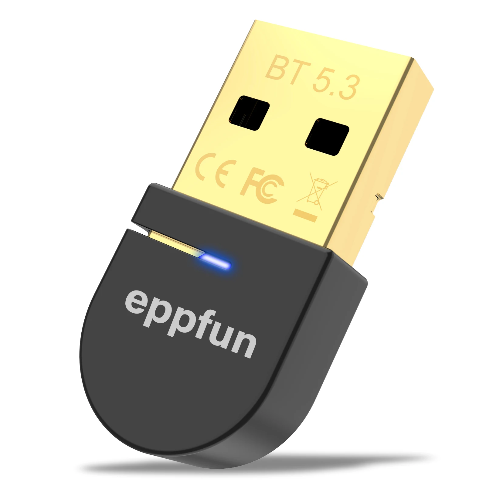 Eppfun USB Bluetooth 5.3 AAC Adapter klucz sprzętowy bezprzewodowy nadajnik do komputera Windows 11 /10/ 8.1 do klawiatury głośnika myszy