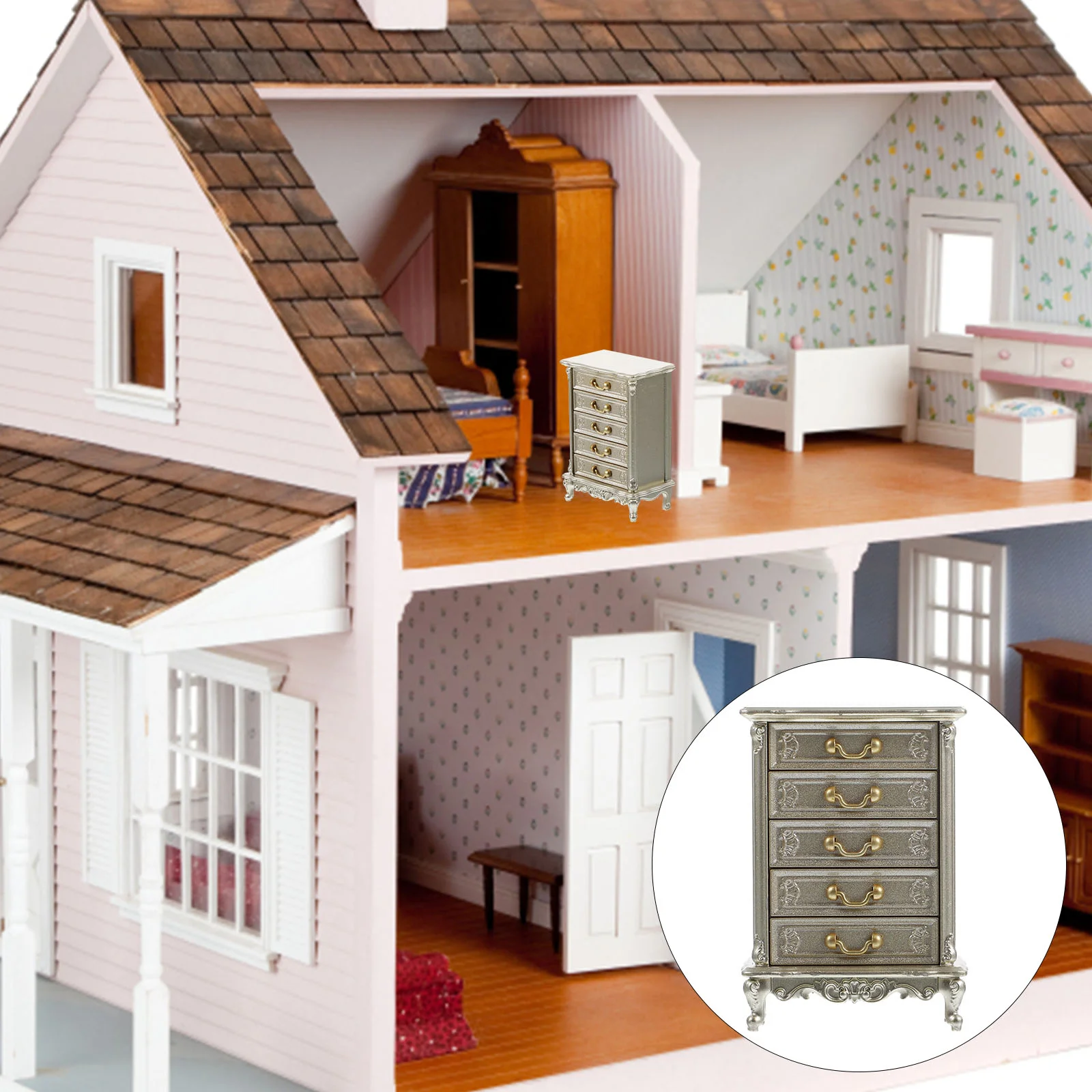 Vintage Furniture Mini Wooden Ornament Miniature Nightstand Retro Decor Bedside Table House Toy