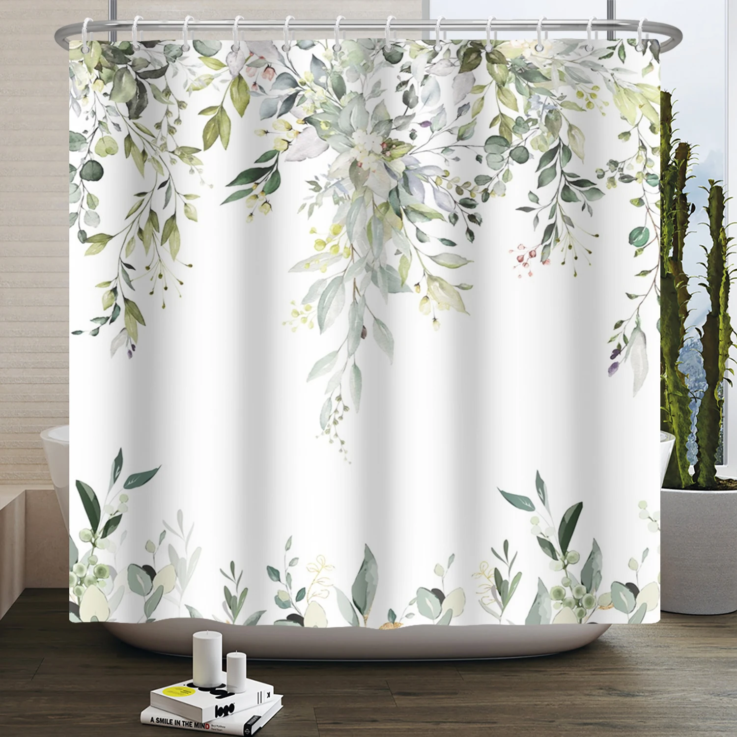 Watercolor Green Leaf Shower Curtain for Bathroom Vines Plant Nordic Minimalist Polyester Botanic Curtain for Home Hotel 180x240