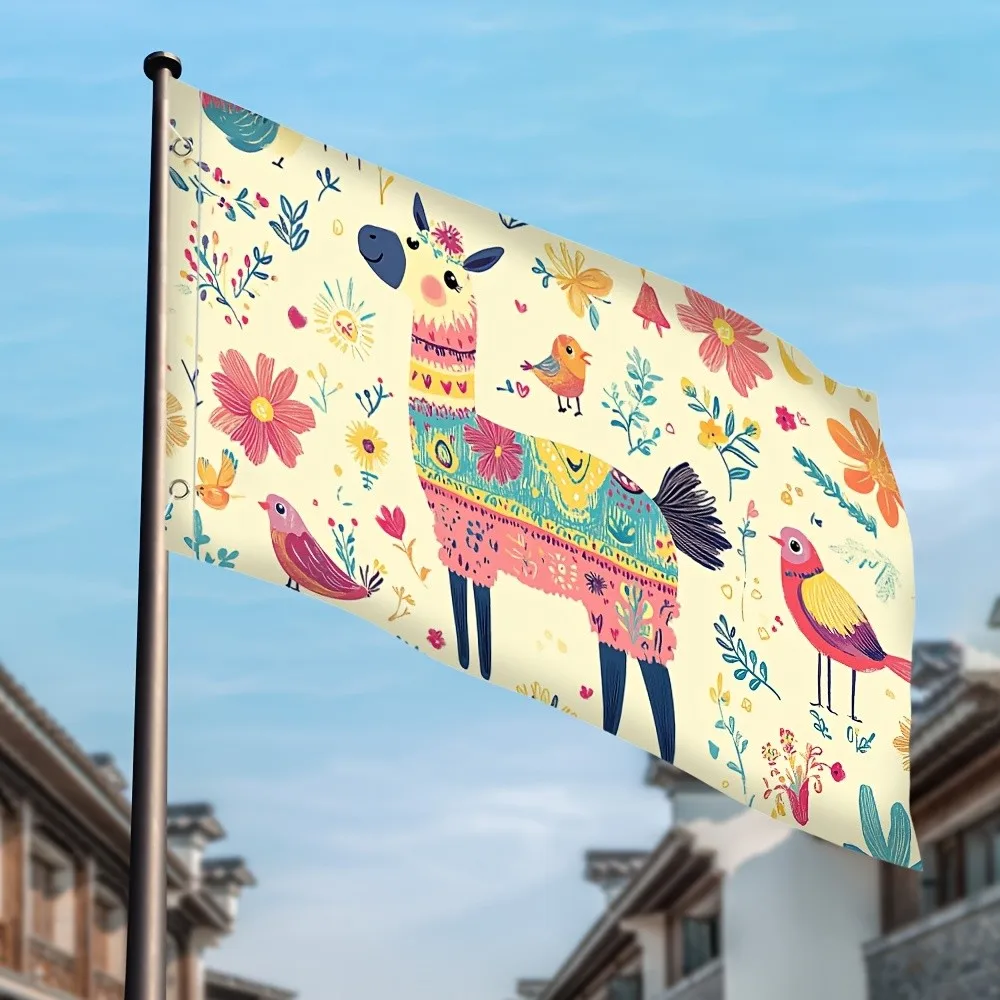 Colorful Llama and Birds Garden Flag Decorative Alpaca Print Outdoor House Banner For Farmhouse Decor