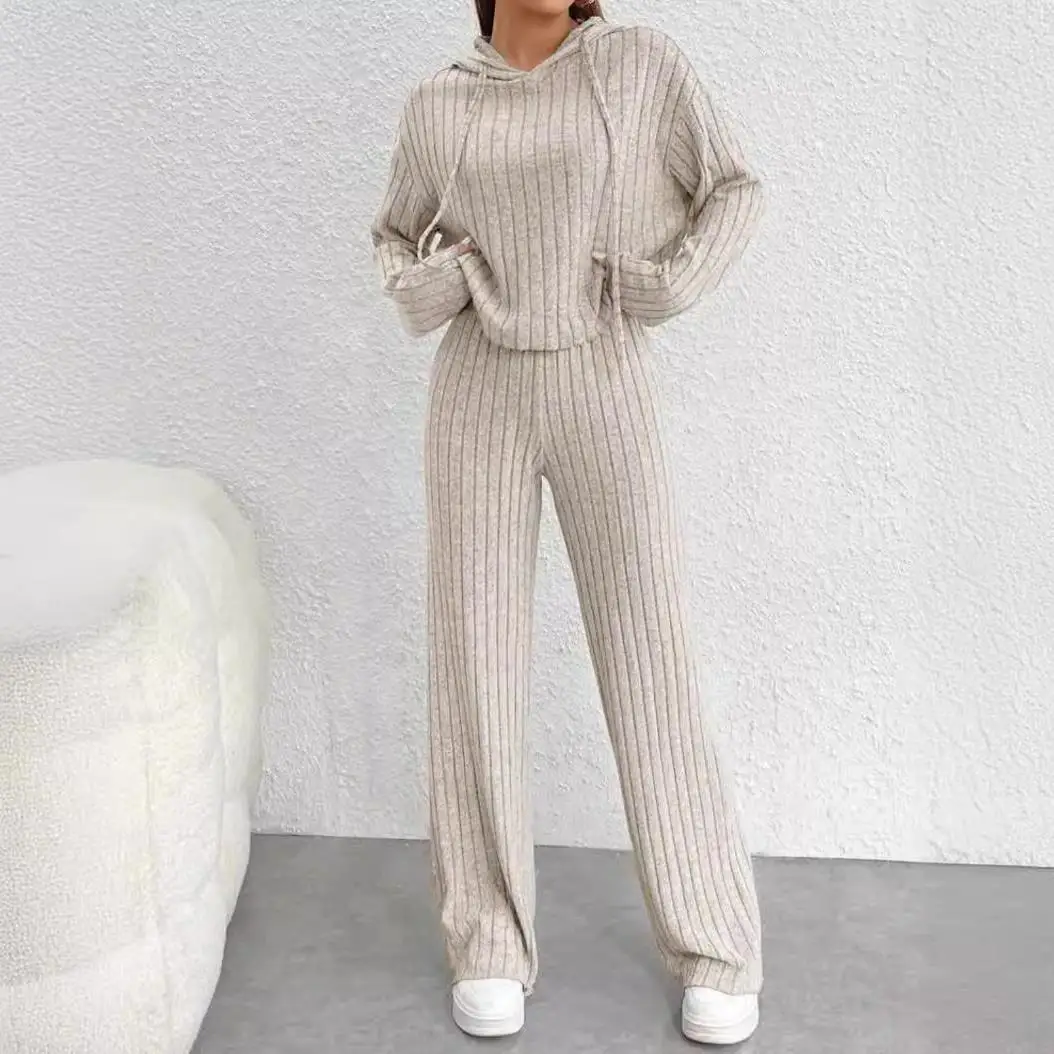 Comfortabele, faionable dames lange Sve casual broek met capuchon, huiskledingset, herfst-winter, lage taille, paraplubroek