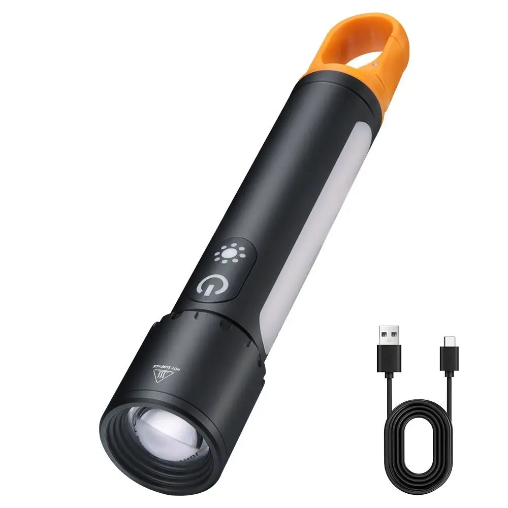 With Side Lamp Strong Light Flashlight Telescopic Zoom Portable Hook Outdoor Small Flashlight Long-range Rechargeable