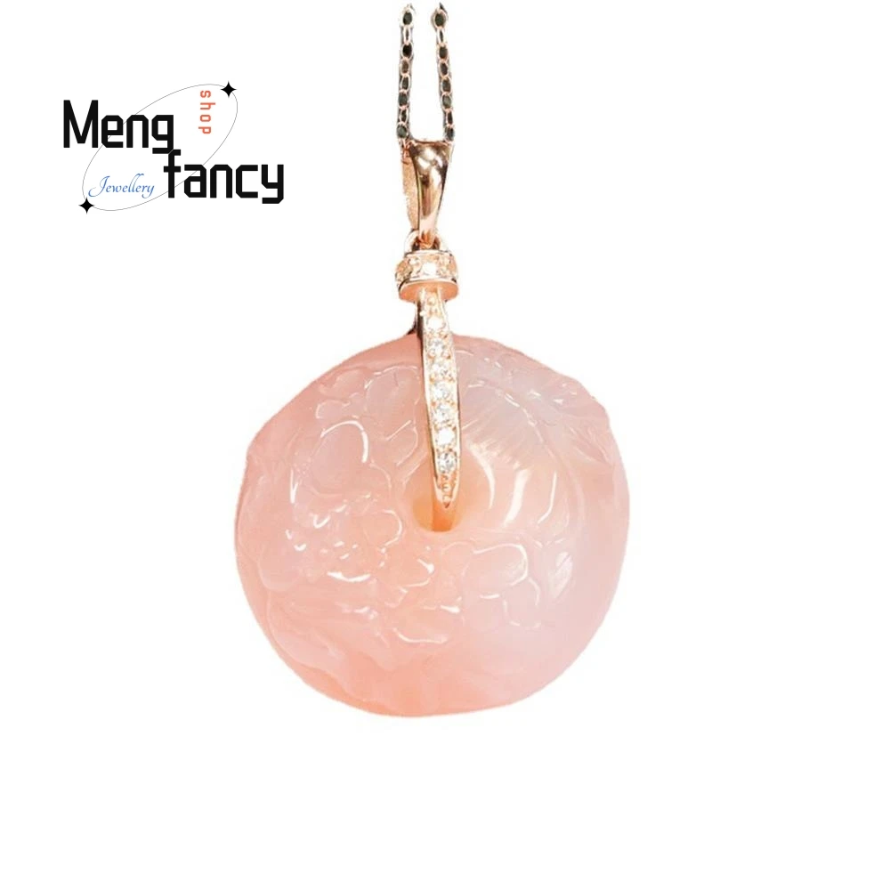 S925 Silver With Natural Salt Source Agate Peace Button Pendant Simple Elegant High-grade Fine Jewelry Exquisite Holiday Gifts