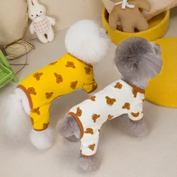 Pet Cute Color Blocked Bottom Coat Dog Jumpsuit Cat Small Dog Clothes Comfortable Elastic Printed Bear Four Leg Home Clothes