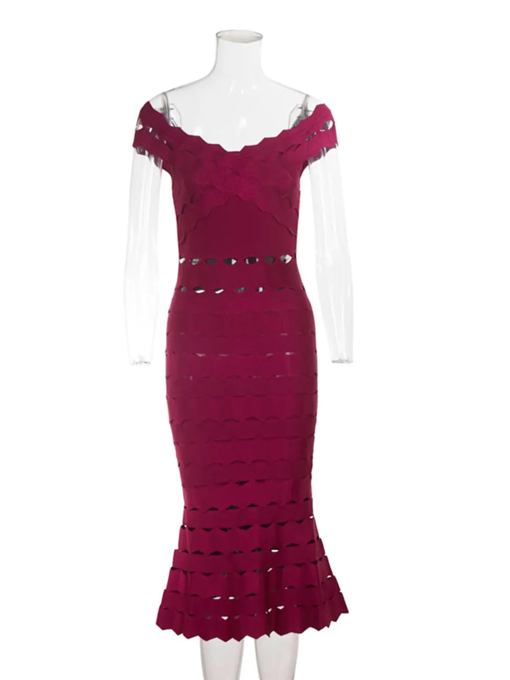 2025 primavera Sexy mujer diseño de corte hueco vendaje vestido con un cuello hombros ceñido al cuerpo vestido Midi sin espalda Vestidos de fiesta para discoteca