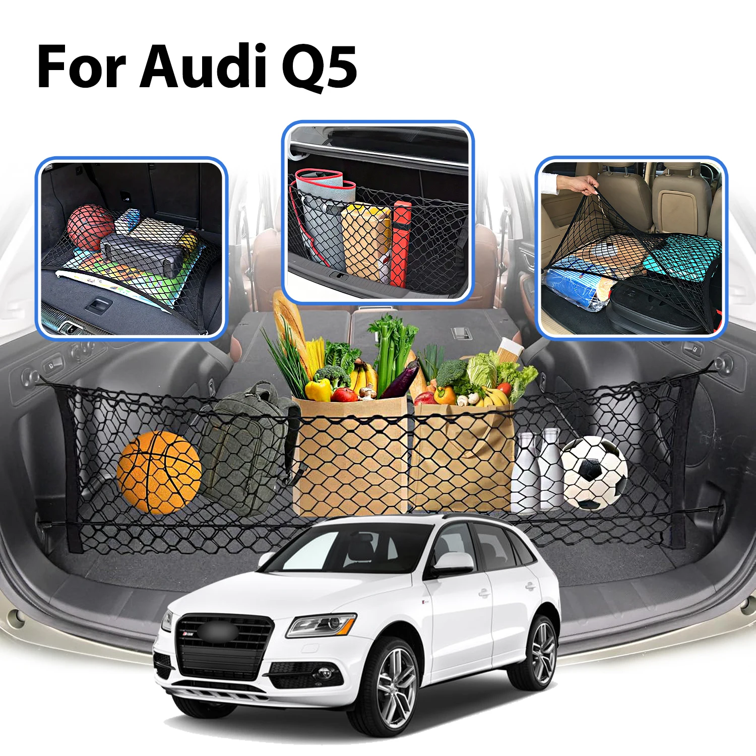 

Car Cargo Net Stretchable,Car Gadgets, Adjustable Elastic Trunk Storage Net with Hook for Audi Q5 2009-2025
