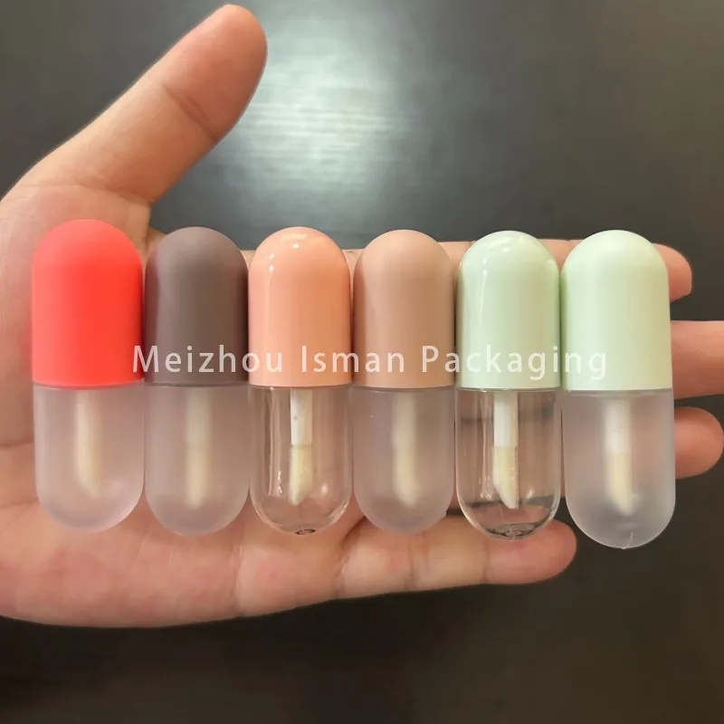 

50Pcs 3ml wholesale mini cute clear frosted capsule lip gloss container lovely lipgloss tube cosmetic packaging with brush