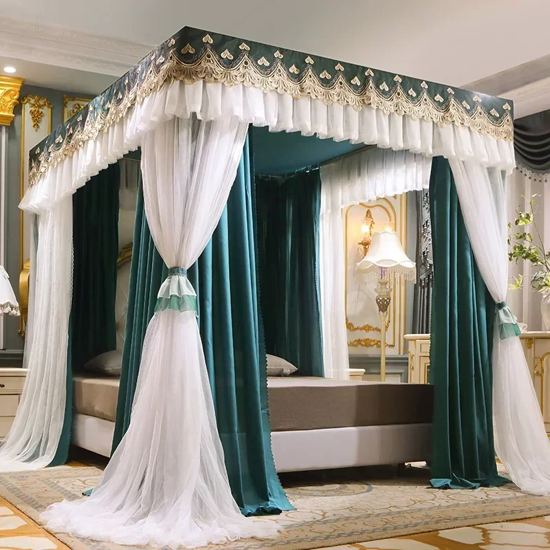 

%a Luxury Double-deck Romantic White Lace Shading Princess Bed Mantle Princess Style Floor-standing mosquito net Bedroom Decor