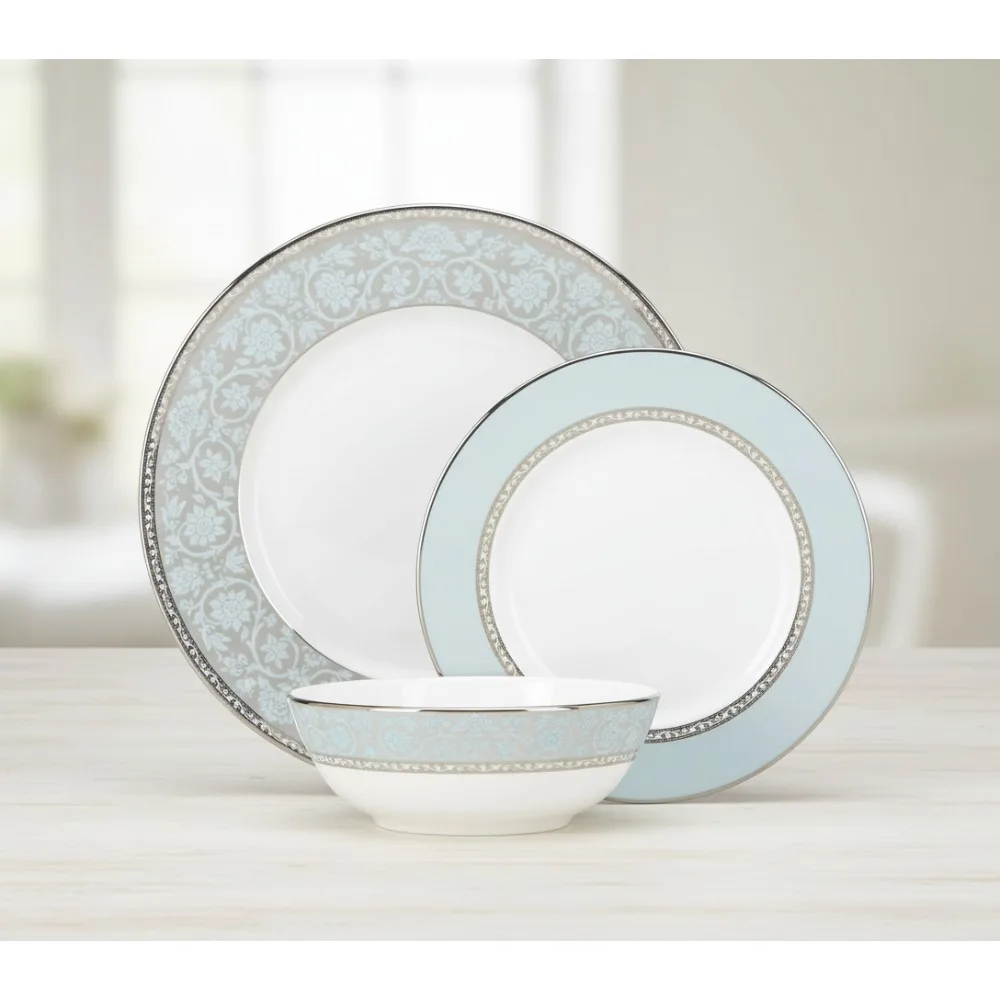 

Elegant 3-Piece Dinnerware Set, White Bone China Plates, Dishwasher Safe & Chip Resistant for Family Dining